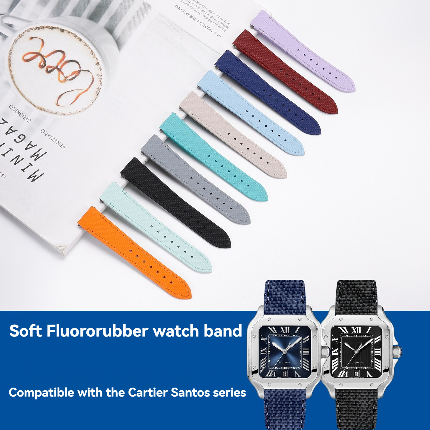 Tali Jam Tangan Fluororubber 1 - Cartier Watch Santos ulasan dan harga